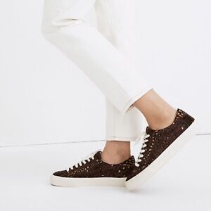 Madewell Women’s Sidewalk Shoes Brown Calf Hair Leopard Casual Sneakers Sz 8.5